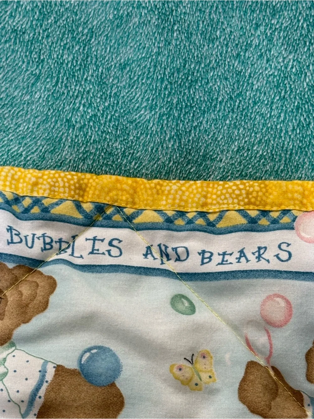 Blue & Yellow Teddy Bear 40” X 40” Quilted Baby Blanket